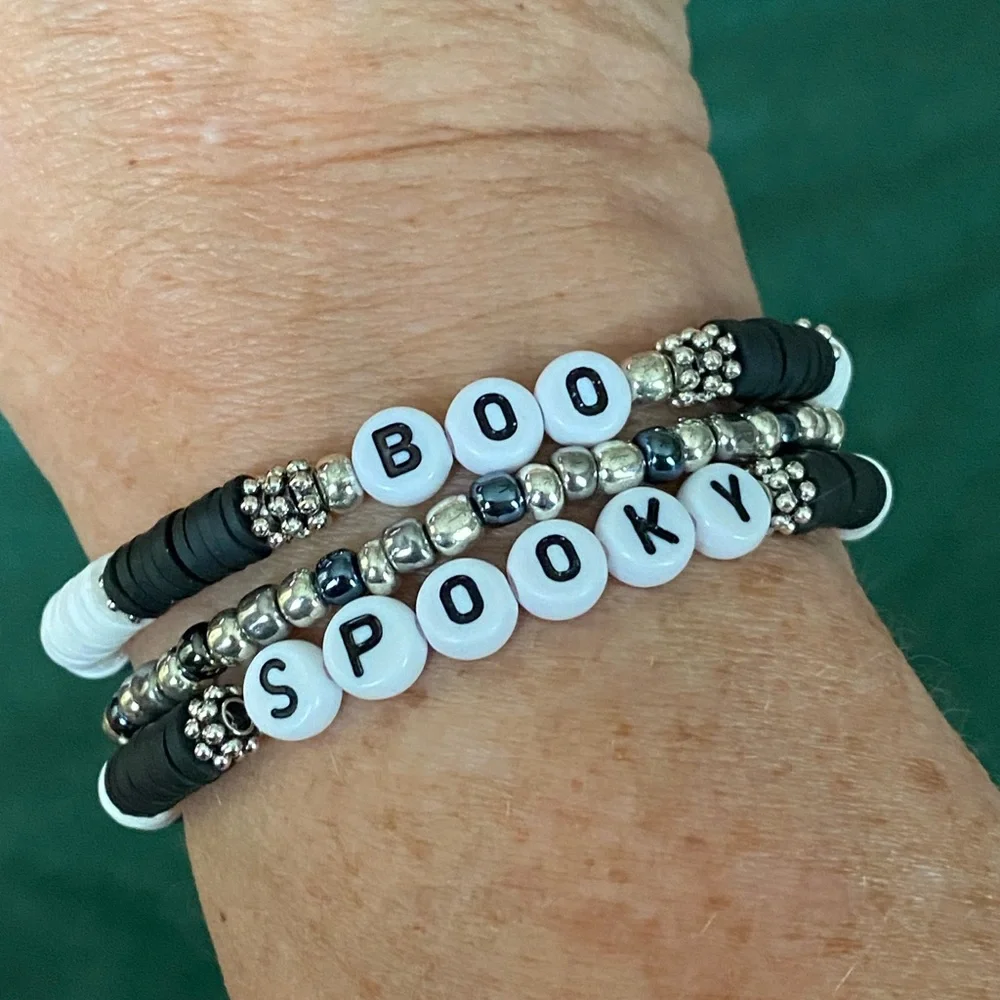 Halloween Stack Heishi Stretch Bracelets Boo Spooky